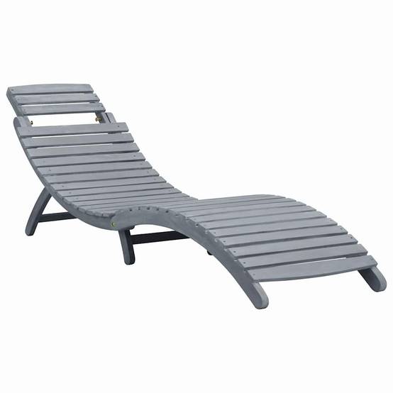 Chaise longue bois d'acacia gris coussin bleu 190 x 60 x 51 cm - PANGIVO - Image 2