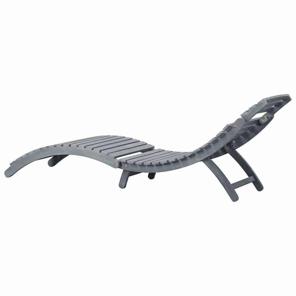 Chaise longue bois d'acacia gris coussin bleu 190 x 60 x 51 cm - PANGIVO - Image 4