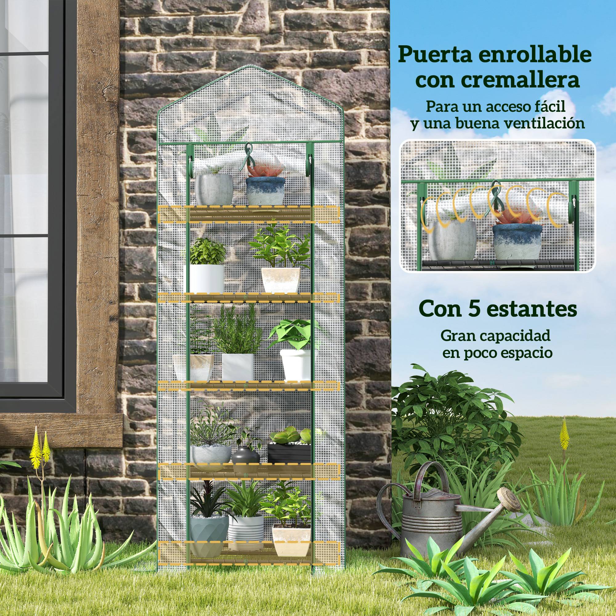 Serre d'extérieur avec étagères à 5 niveaux, porte zippée et structure en acier, 69 x 49 x 193 cm, transparente - Image 7
