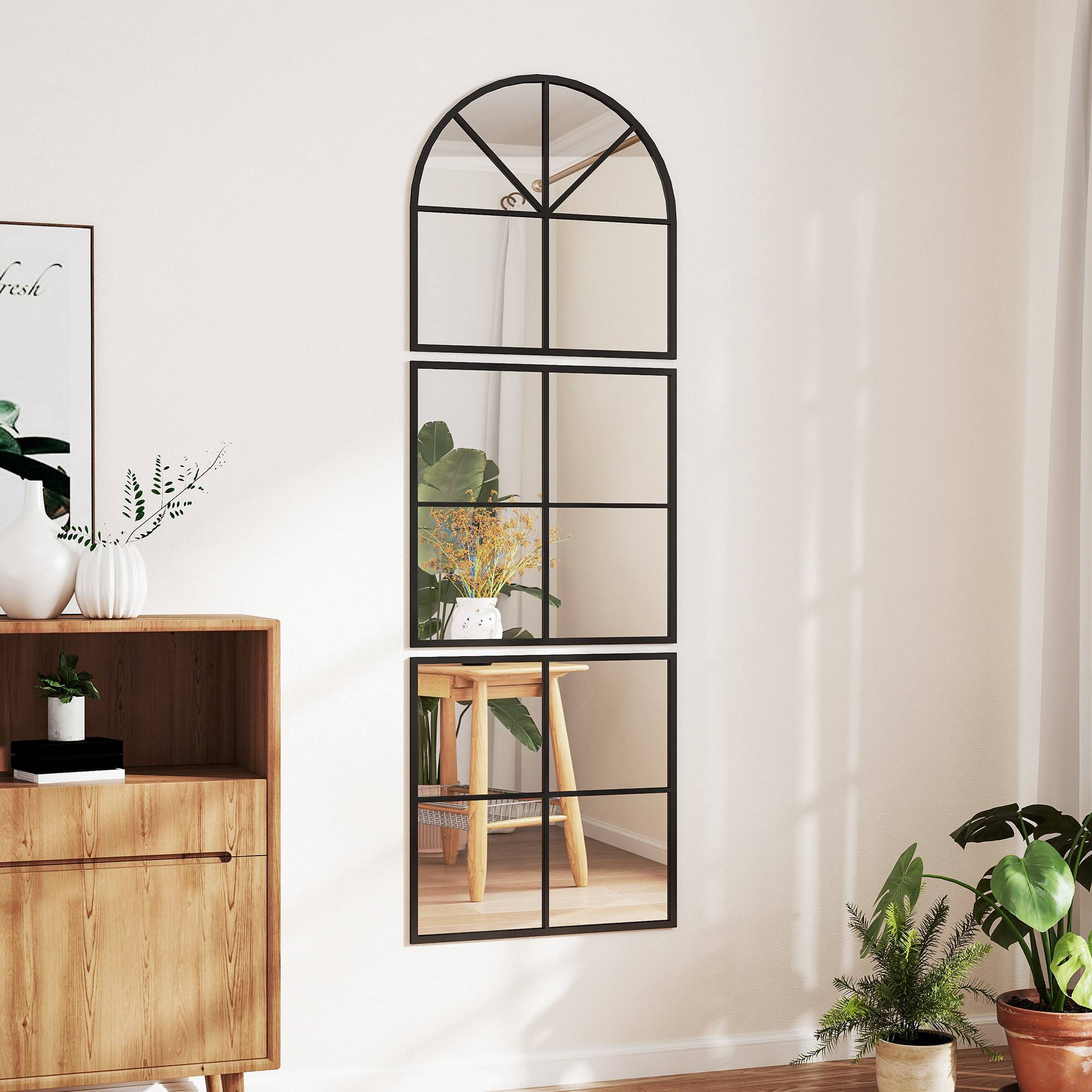 Sans Marque - Miroir mural trois parties arqué cadre métal décoratif 60x2x180 cm noir - Image 3