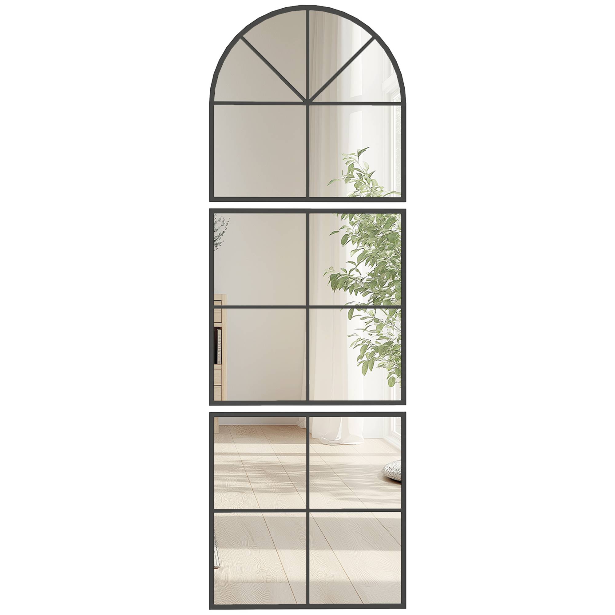 Sans Marque - Miroir mural trois parties arqué cadre métal décoratif 60x2x180 cm noir - Image 1