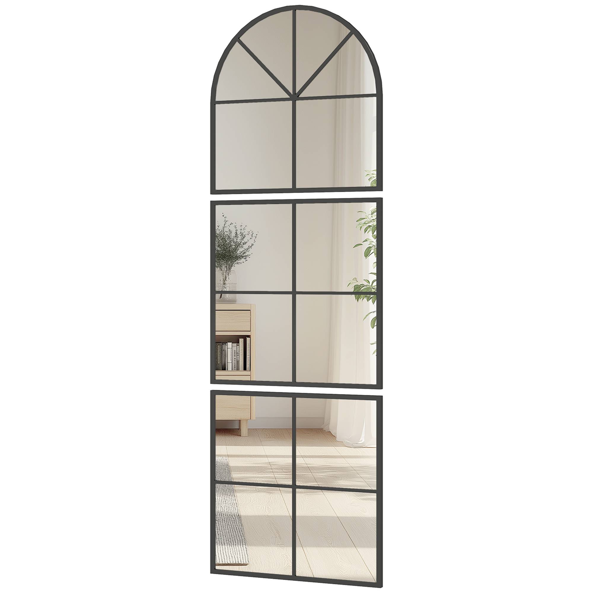 Sans Marque - Miroir mural trois parties arqué cadre métal décoratif 60x2x180 cm noir - Image 2