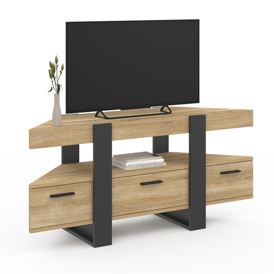 Meuble TV 110 cm d'angle PHOENIX avec tiroir bois et noir - Image 2