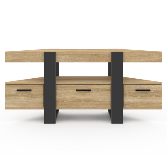Meuble TV 110 cm d'angle PHOENIX avec tiroir bois et noir - Image 3