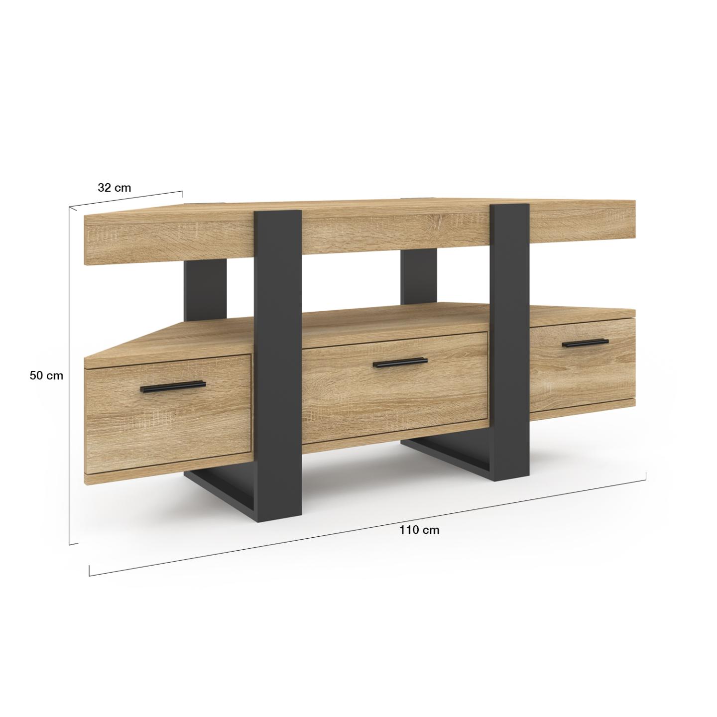 Meuble TV 110 cm d'angle PHOENIX avec tiroir bois et noir - Image 5