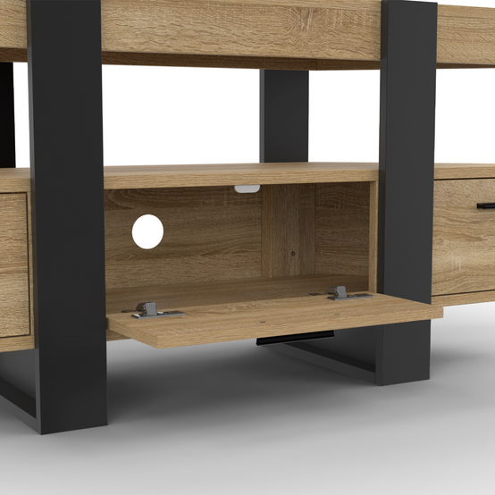 Meuble TV 110 cm d'angle PHOENIX avec tiroir bois et noir - Image 6