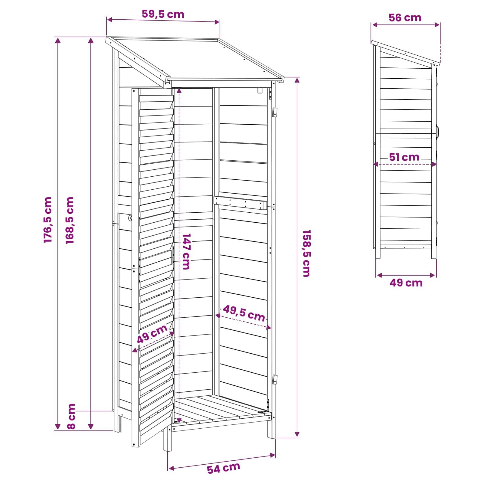Vidaxl - Abri de jardin Gris 59,5 x 56 x 176,5 cm Bois de Sapin Massif vidaXL 42033462 - Image 3