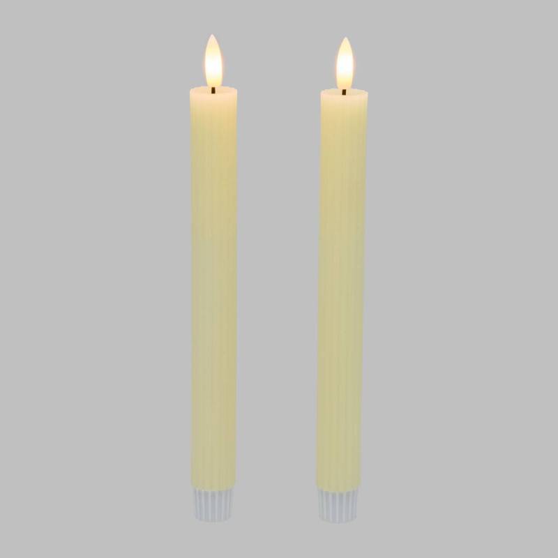 Lotti - Lot de 2 chandelles Ø2,3cm H23cm Cire couleur ivoire flamme 3D avec Télécommande