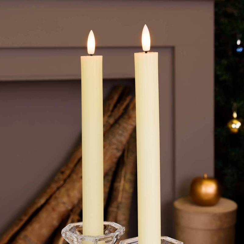 Lot de 2 chandelles Ø2,3cm H23cm Cire couleur ivoire flamme 3D avec Télécommande - Image 3