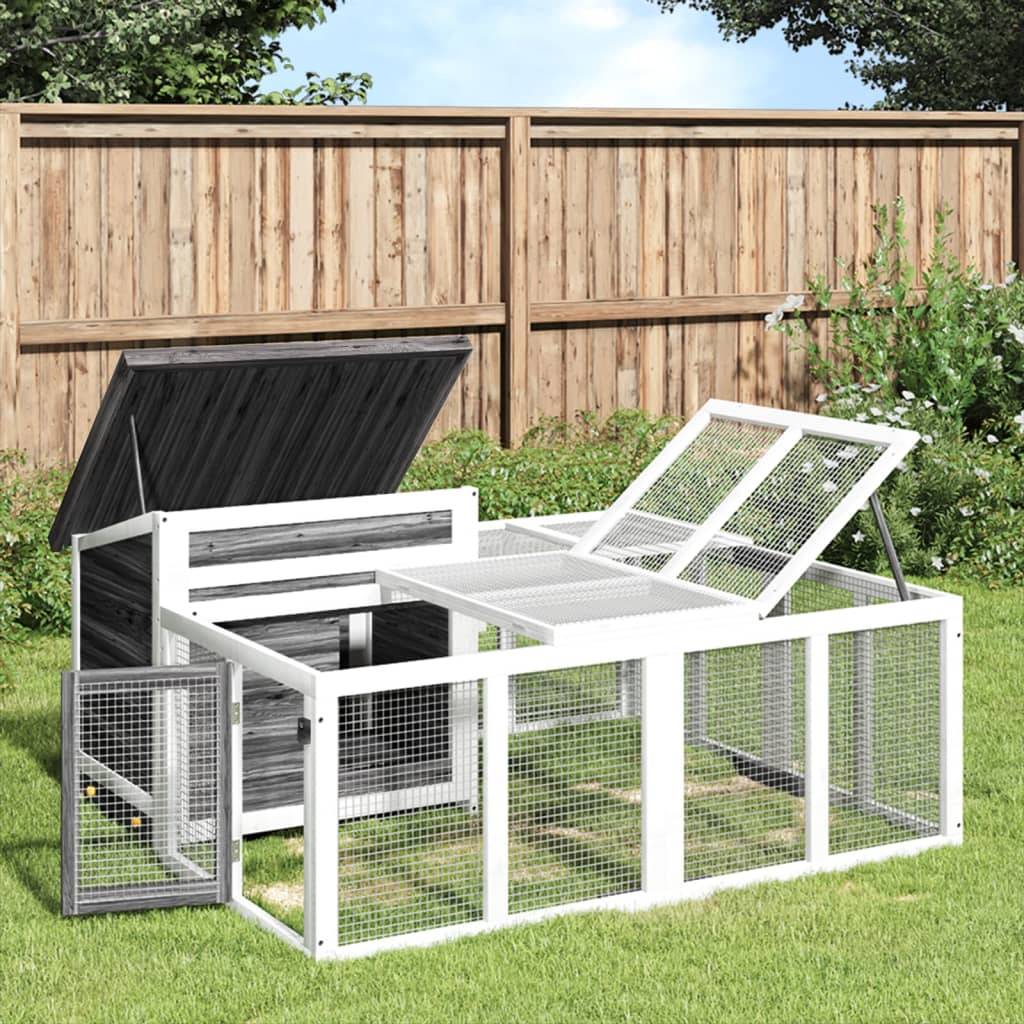 Clapier à lapins en bois avec enclos extérieur pour jardin gris – ComfortXL Outdoor Living - Image 1