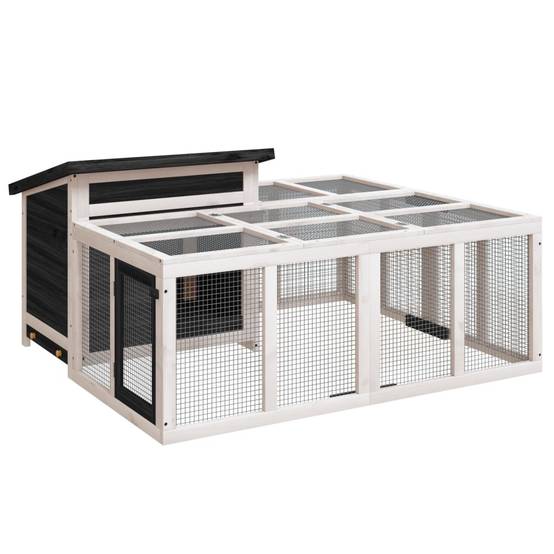 Clapier à lapins en bois avec enclos extérieur pour jardin gris – ComfortXL Outdoor Living - Image 2
