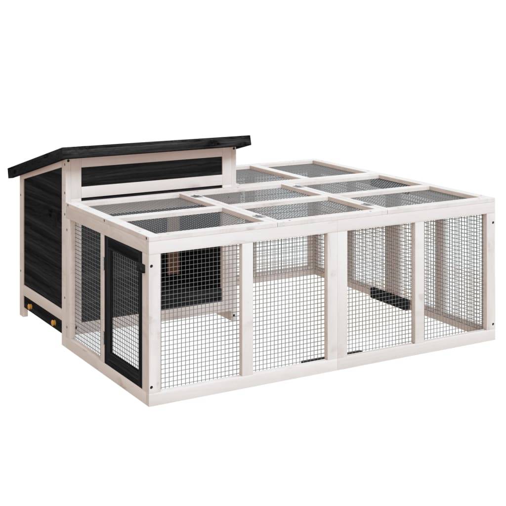 Clapier à lapins en bois avec enclos extérieur pour jardin gris – ComfortXL Outdoor Living - Image 2