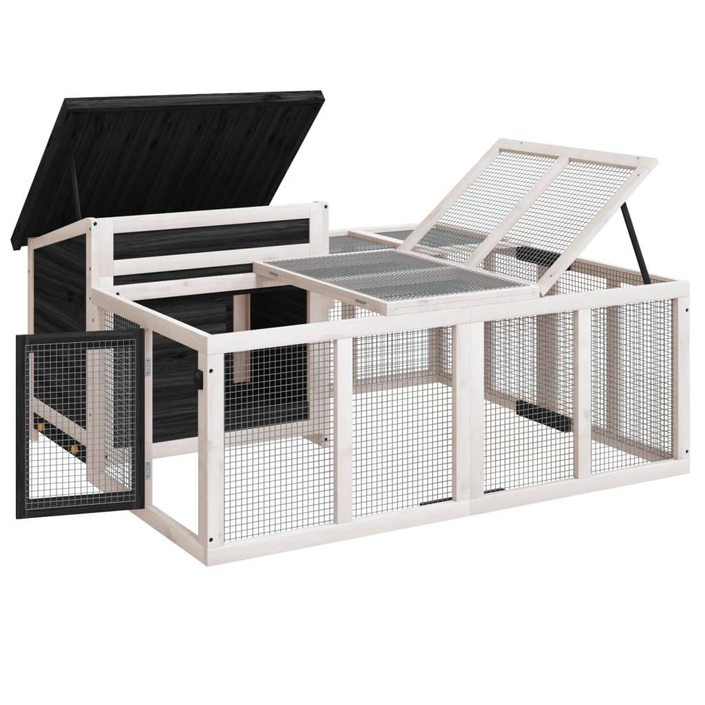 Clapier à lapins en bois avec enclos extérieur pour jardin gris – ComfortXL Outdoor Living - Image 4