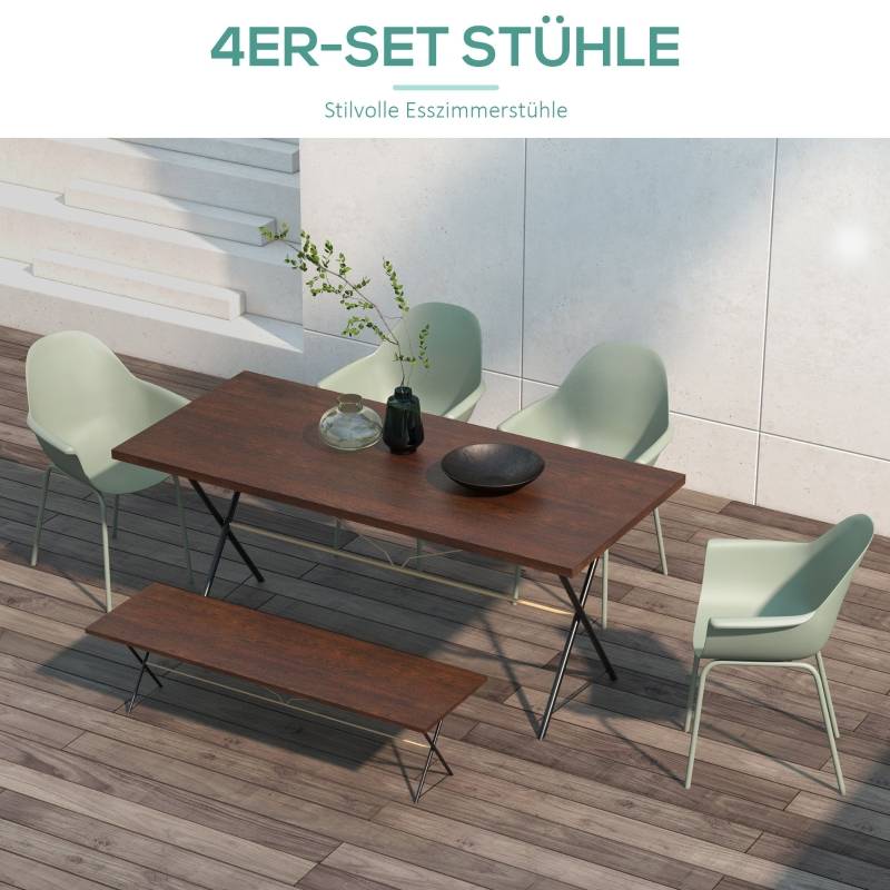Ensemble de 4 chaises de jardin avec dossier et accoudoirs, résistantes aux intempéries, en plastique et métal, vertes - Image 4