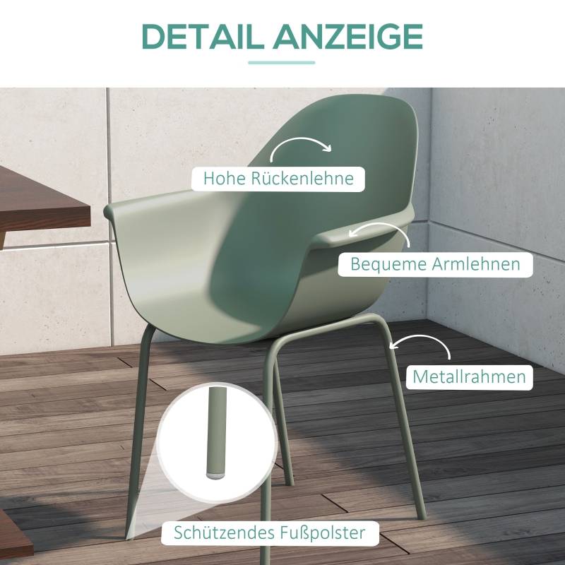 Ensemble de 4 chaises de jardin avec dossier et accoudoirs, résistantes aux intempéries, en plastique et métal, vertes - Image 5