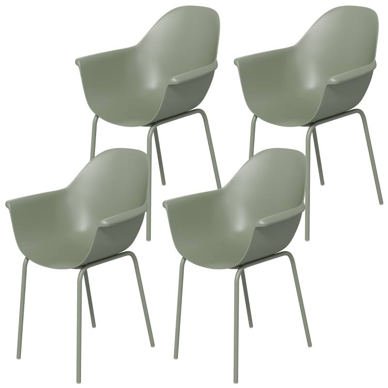 Ensemble de 4 chaises de jardin avec dossier et accoudoirs, résistantes aux intempéries, en plastique et métal, vertes - Image 1