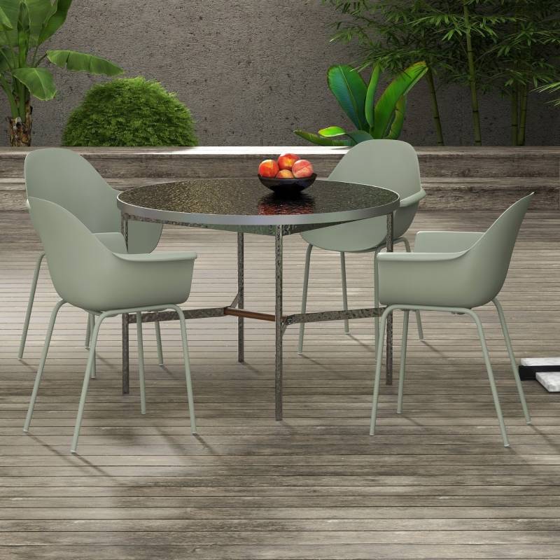 Ensemble de 4 chaises de jardin avec dossier et accoudoirs, résistantes aux intempéries, en plastique et métal, vertes - Image 2