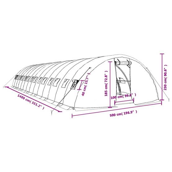 Serre Tunnel Jardin Acier Galvanisé PE Anti-UV Cultures 70m² 14x5m Vert - ComfortXL Outdoor Living - Image 6