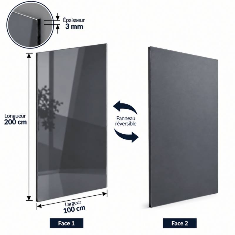 Crédence réversible alu gris anthracite Brillant/mat - 3mm - 3 formats - L.100cm, l.200cm - Image 2