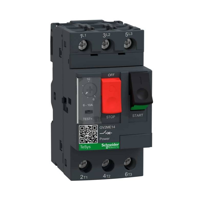 Schneider Electric - TeSys - Disjoncteur moteur magnéto-thermique GV2ME14 - 3P - commande par bouton poussoir - réglage th. 6 à 10A - Image 1
