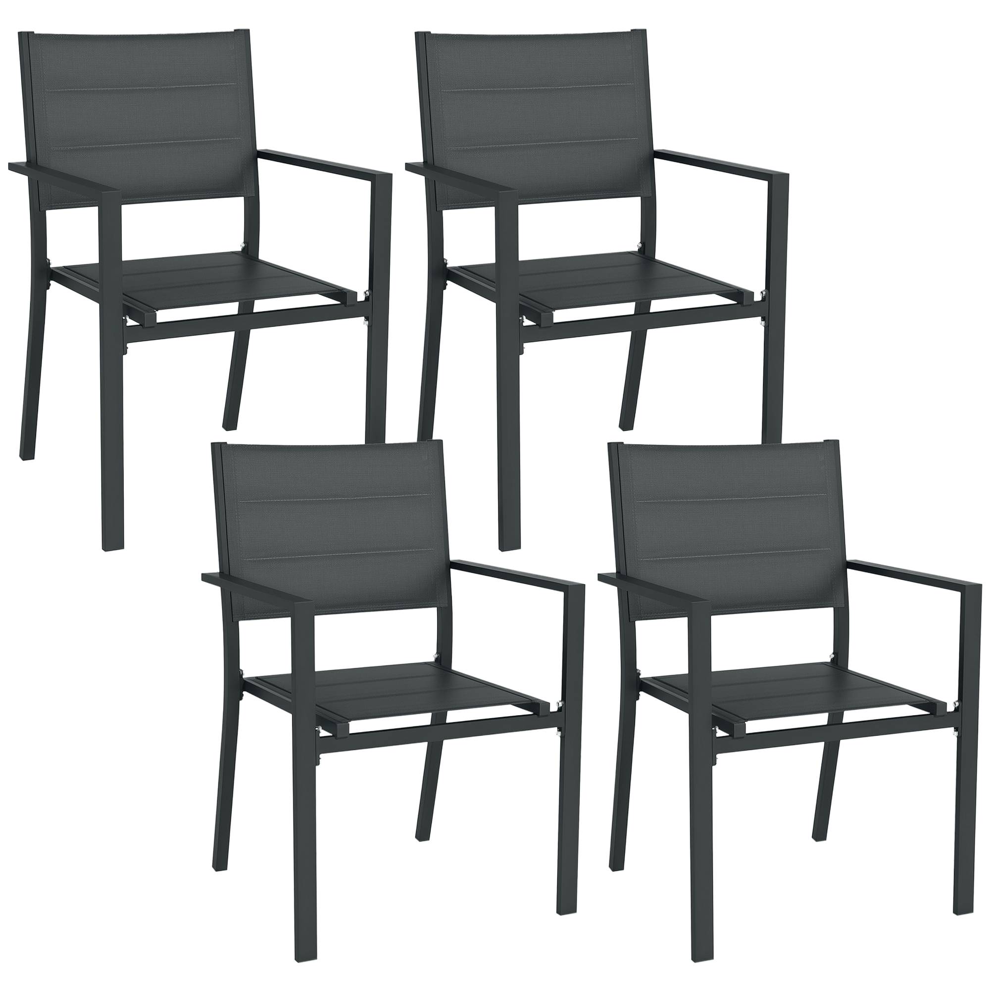 Outsunny - Lot 4 chaises de jardin empilables accoudoirs aluminium textilène gris - Outsunny - Image 1