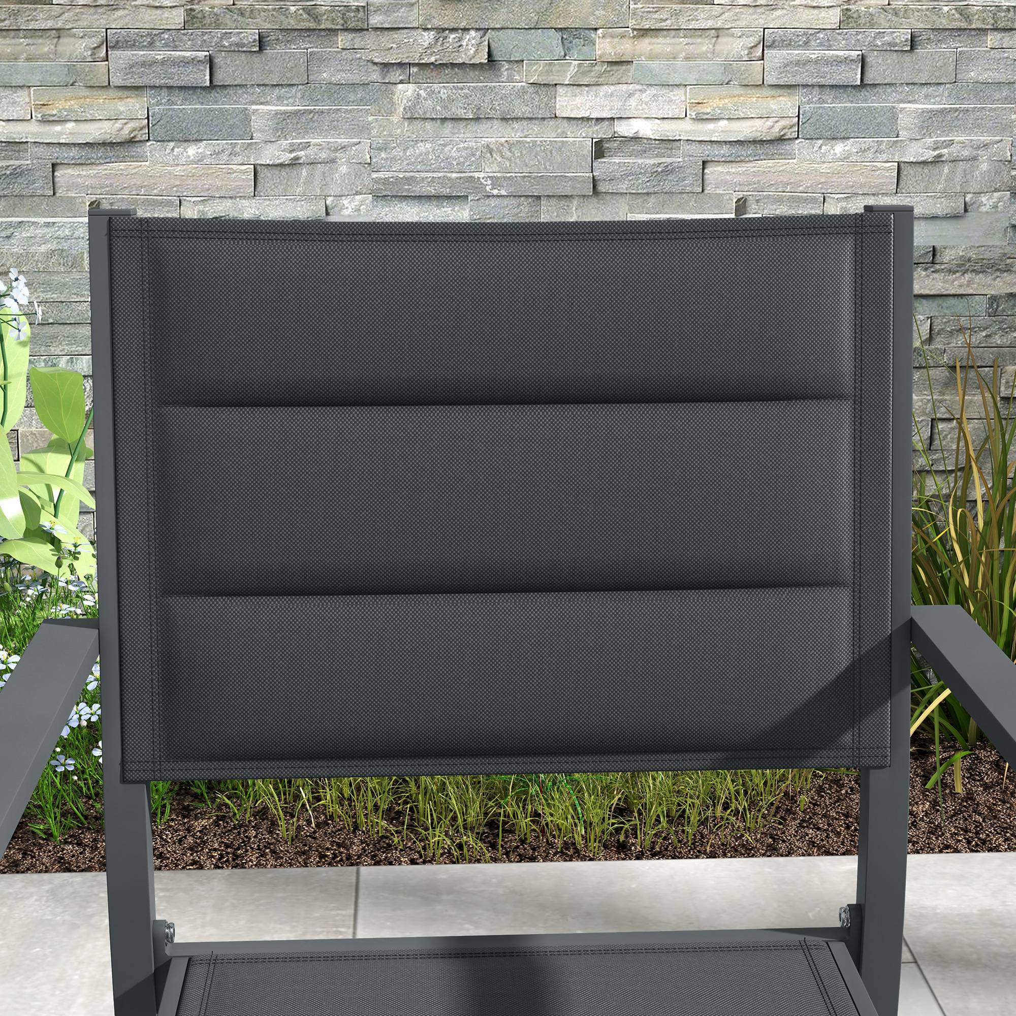 Outsunny - Lot 4 chaises de jardin empilables accoudoirs aluminium textilène gris - Outsunny - Image 4