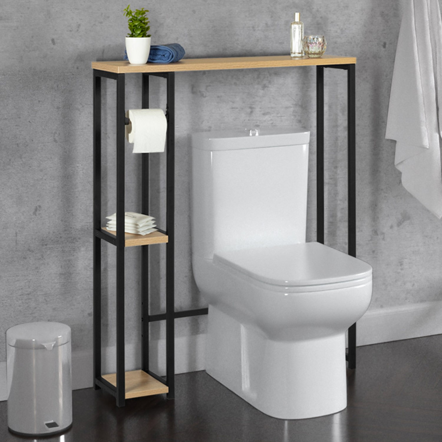 Meuble dessus WC avec placard DETROIT design industriel - Image 1