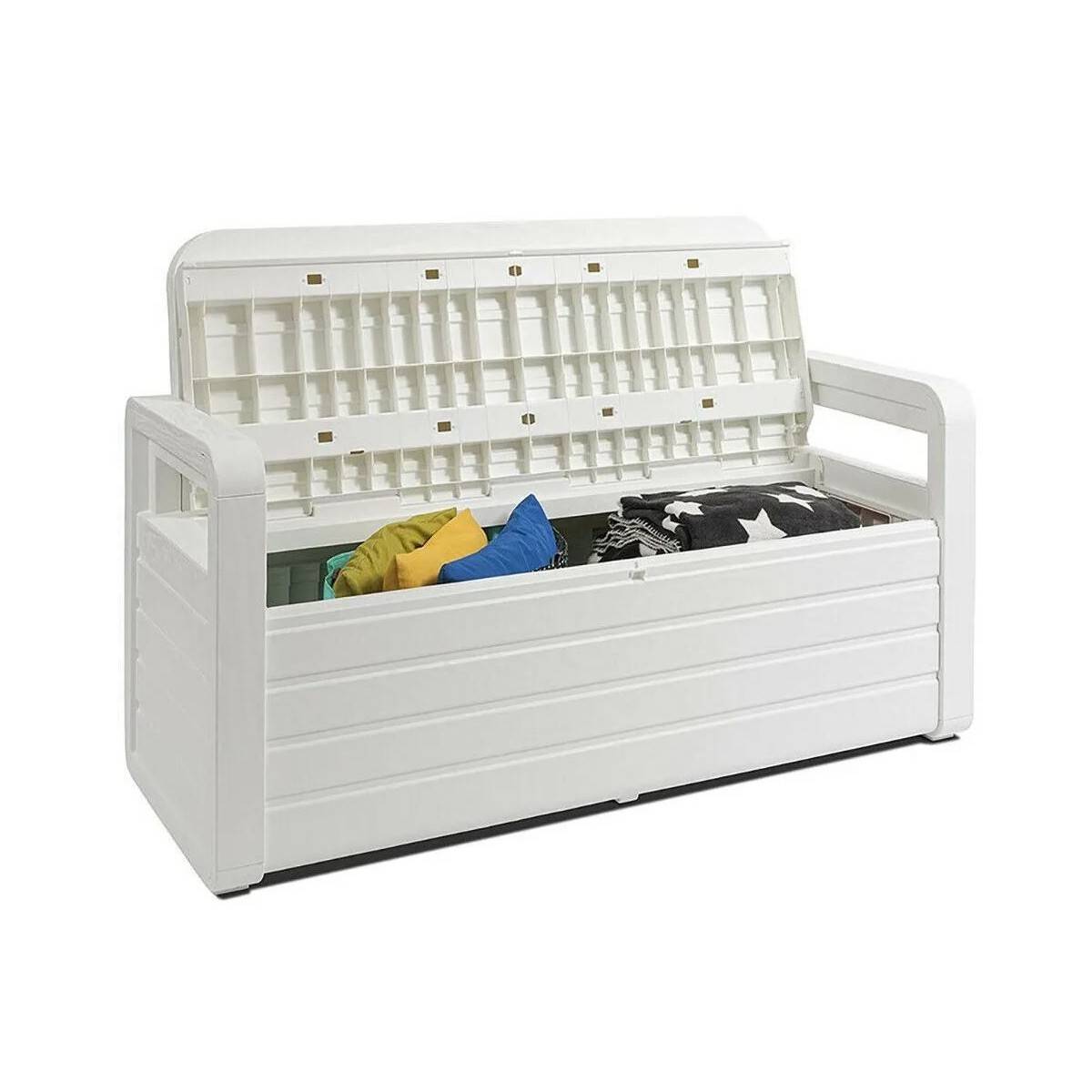 Coffre de Jardin en résine 270 Litres BLANC Effet bois 132 x 58 x H89 cm Protection Anti UV TOOMAX - Image 2