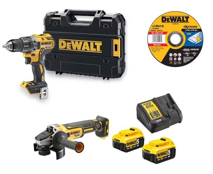 Dewalt - Pack 2 outils 18V XR (DCD791/DCG405) + 25 disques à tronçonner (DT43906) + 2 batteries 5.0Ah + chargeur + TSTAK - DEWALT - DCK2020P2T/DT43906 - Image 1