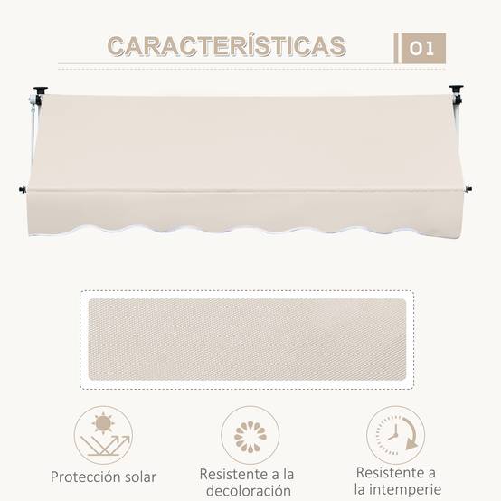Store Banne Rétractable Manuel 4 x 1,2 m, Hauteur Réglable 170–280 cm, Sans Perçage, Terrasse, Balcon et Jardin, Beige - Image 6