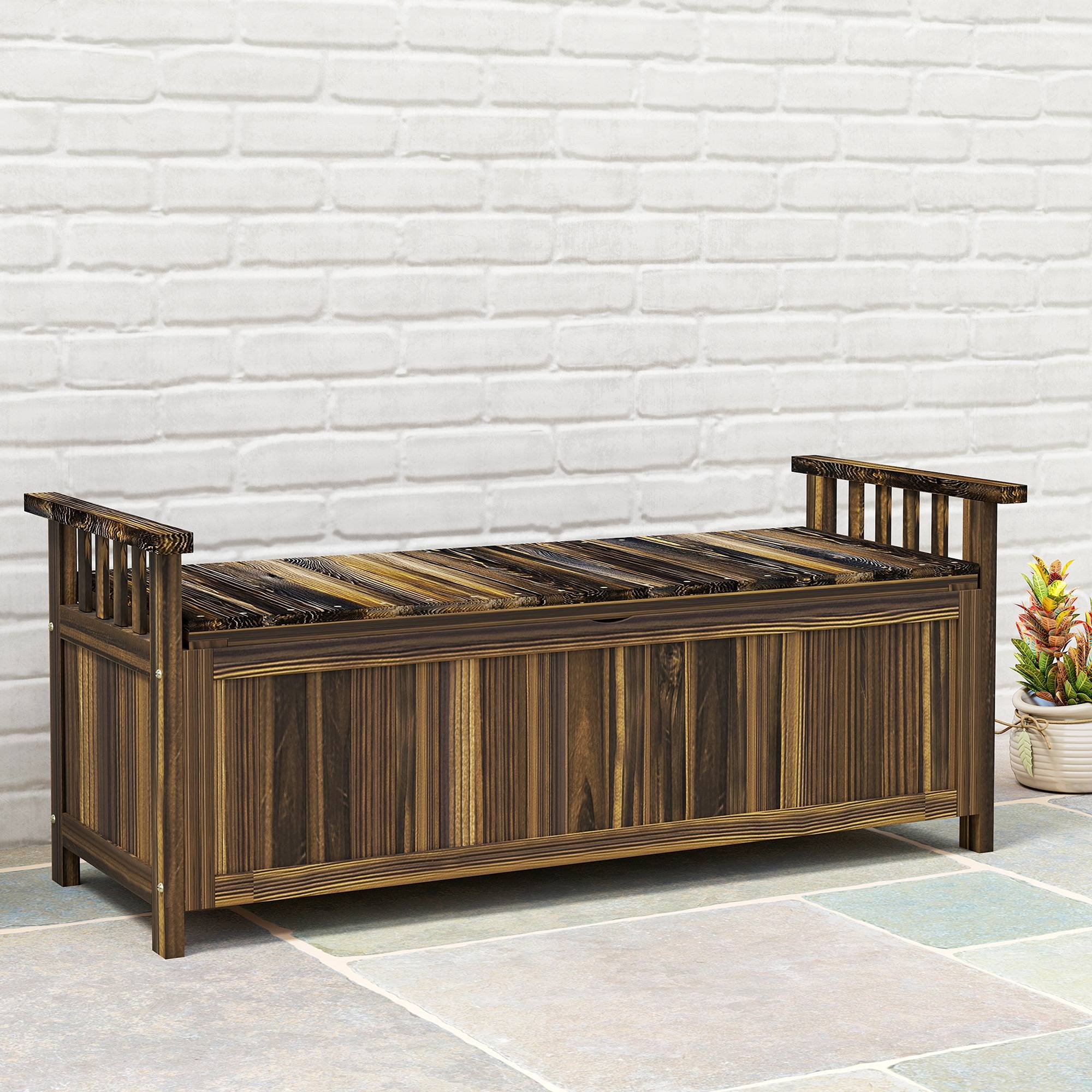 Sans Marque - Banc jardin 2 places bois intempéries rangement accoudoirs 128,5x52x53,5 cm carbonisée - Image 3