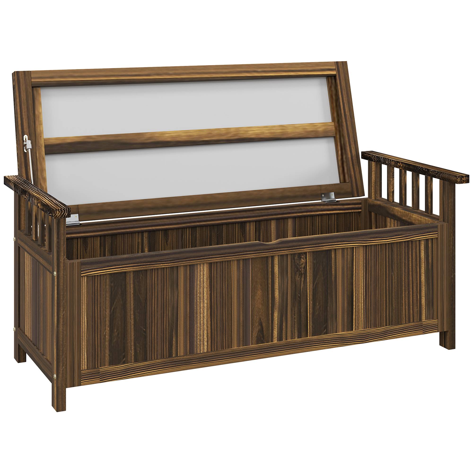 Sans Marque - Banc jardin 2 places bois intempéries rangement accoudoirs 128,5x52x53,5 cm carbonisée - Image 2