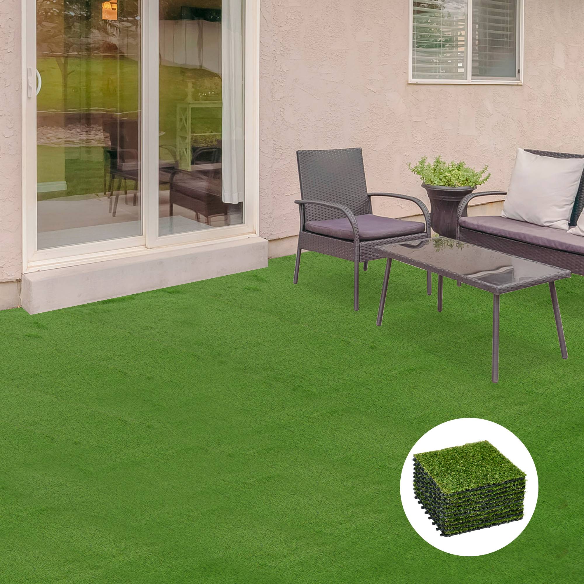 ComfortXL - Dalles de gazon synthétique vert foncé 30 x 30 cm lot de 10 pour balcon terrasse clipsables - ComfortXL Outdoor Living - Image 3