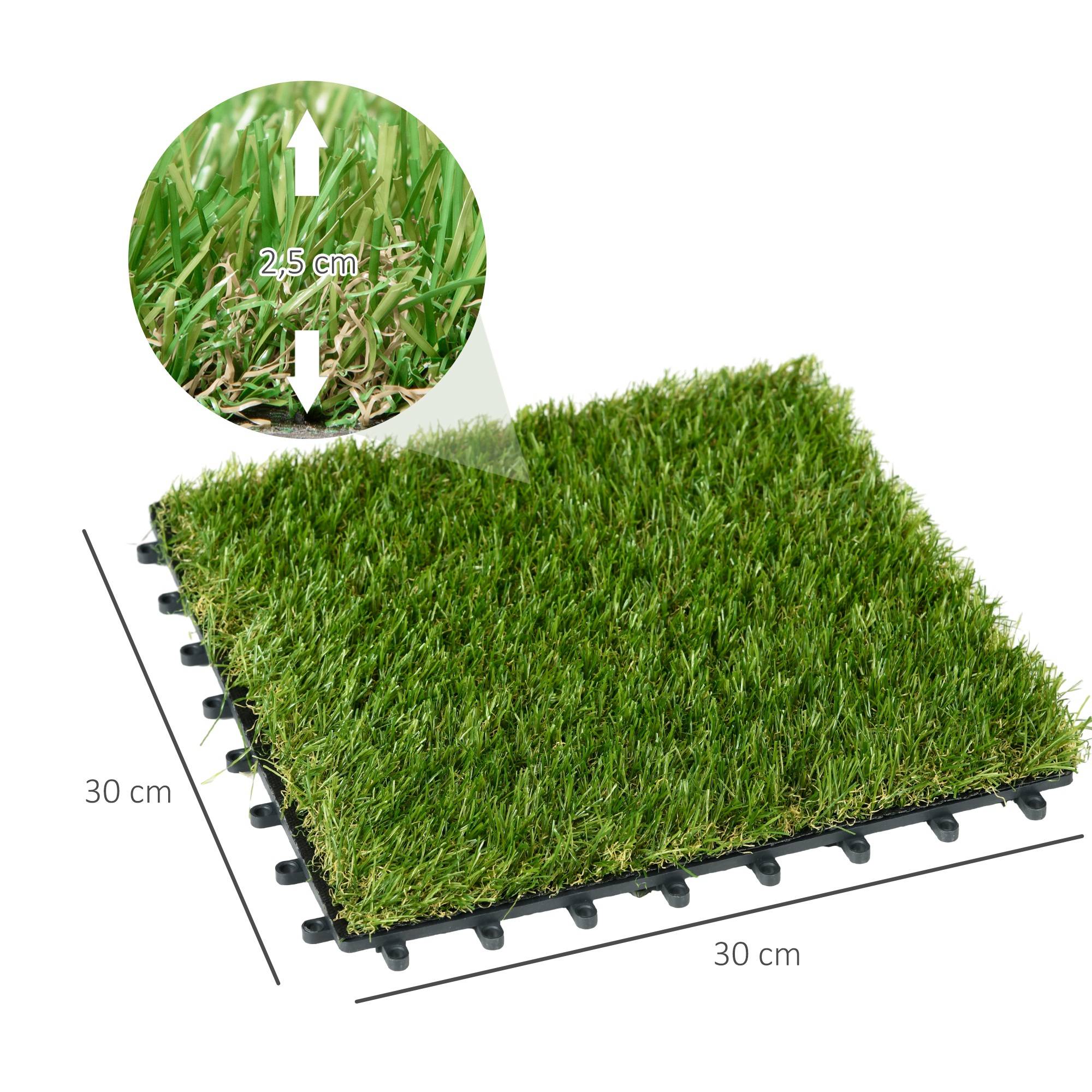 ComfortXL - Dalles de gazon synthétique vert foncé 30 x 30 cm lot de 10 pour balcon terrasse clipsables - ComfortXL Outdoor Living - Image 5