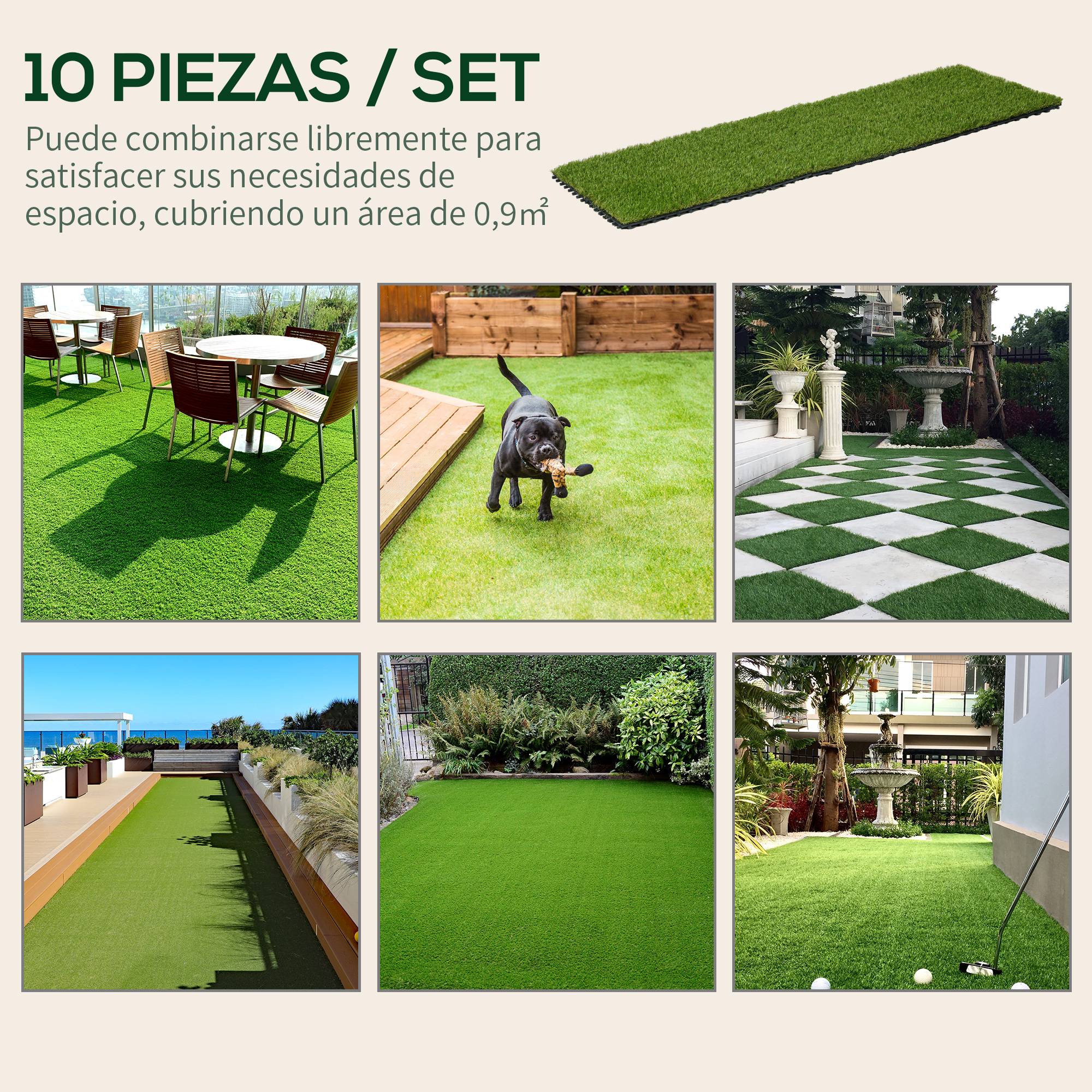 ComfortXL - Dalles de gazon synthétique vert foncé 30 x 30 cm lot de 10 pour balcon terrasse clipsables - ComfortXL Outdoor Living - Image 9