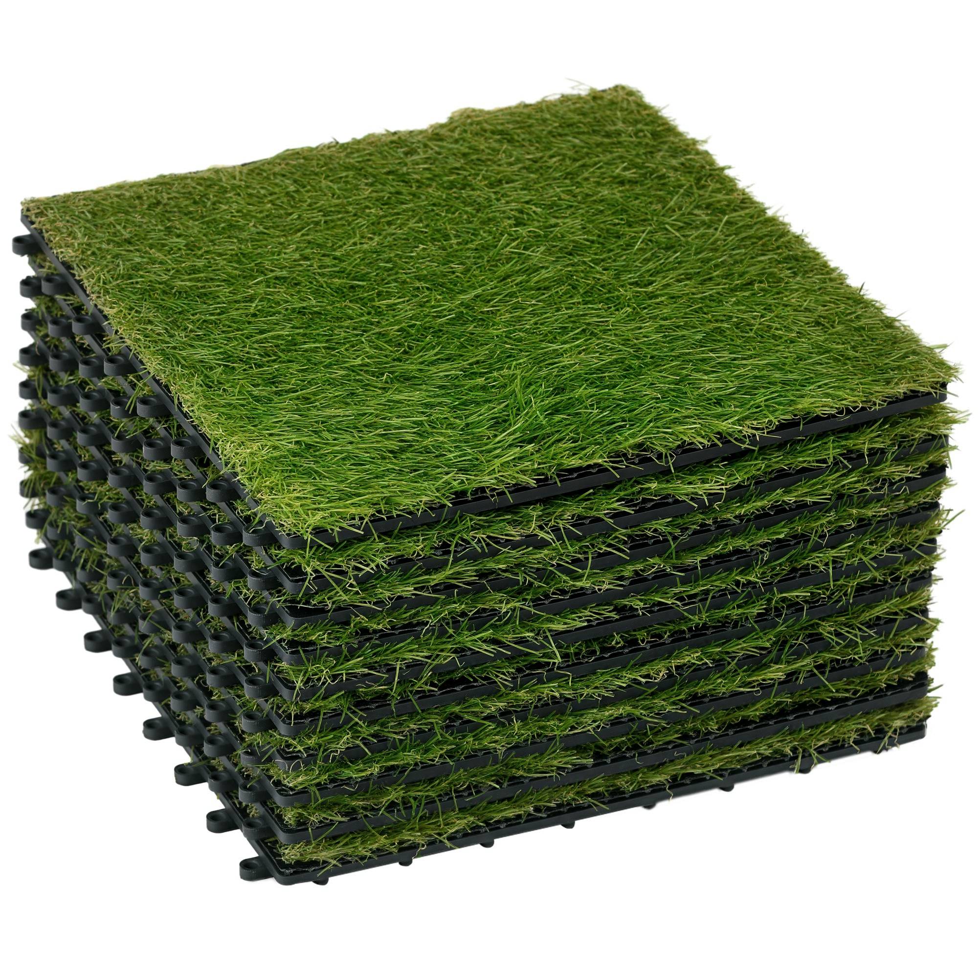 ComfortXL - Dalles de gazon synthétique vert foncé 30 x 30 cm lot de 10 pour balcon terrasse clipsables - ComfortXL Outdoor Living - Image 1