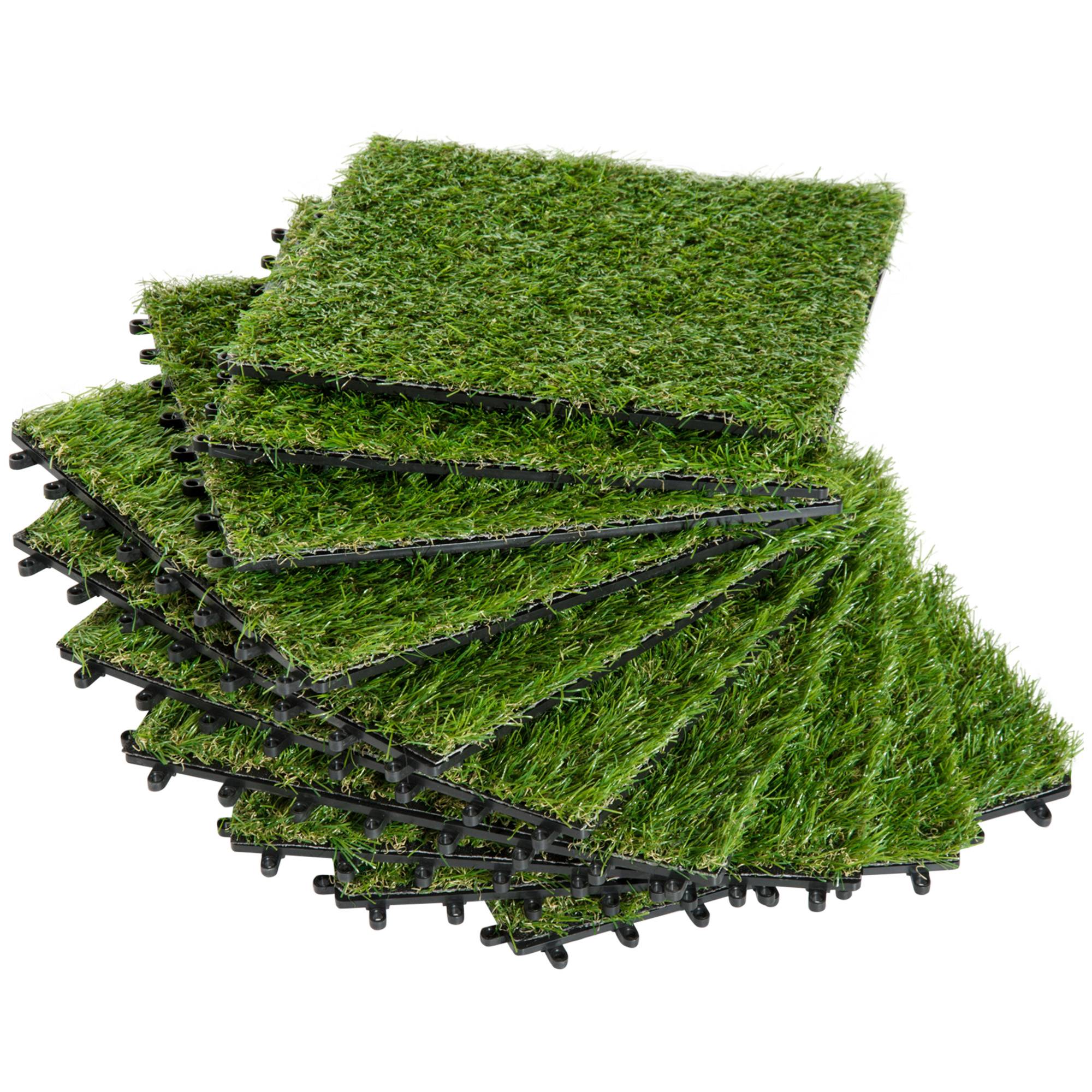ComfortXL - Dalles de gazon synthétique vert foncé 30 x 30 cm lot de 10 pour balcon terrasse clipsables - ComfortXL Outdoor Living - Image 2