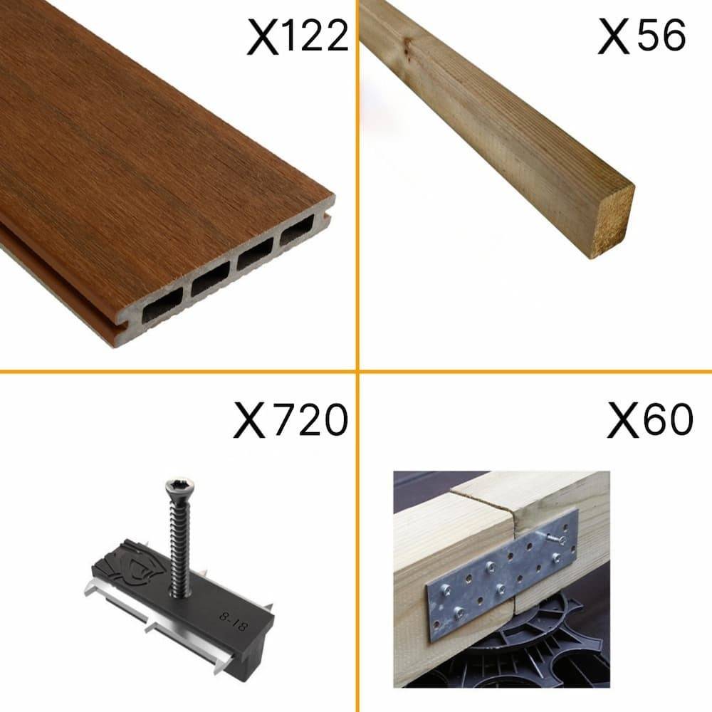 Kit terrasse composite 40 m² teck avec 122 lames 220×14,5×2,2 cm fixation par clips – Decklinea - Image 3