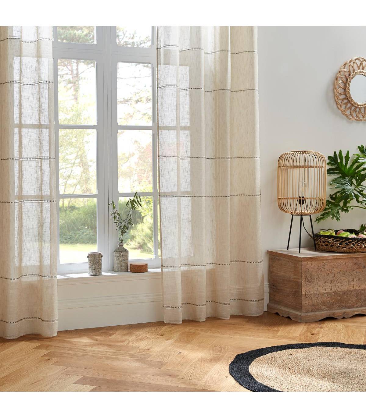 Voilage à œillets Beige Lin avec lignes horizontales 140 x 240 cm - Image 4