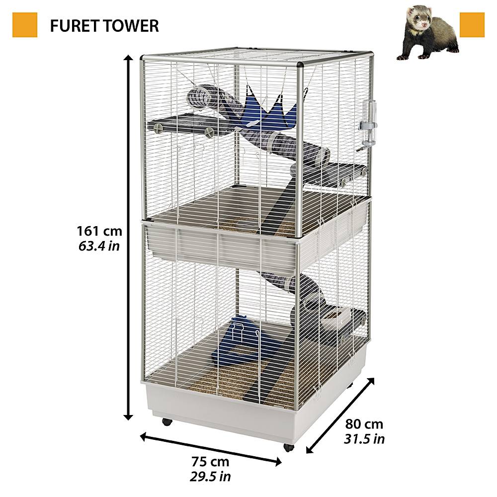 Ferplast - Ferplast Cage pour fûrets FURET TOWER, structure verticale sur plusieurs étages, roues et accessoires inclus, métal vernis gris et plastique, 75 x 80 - Image 2