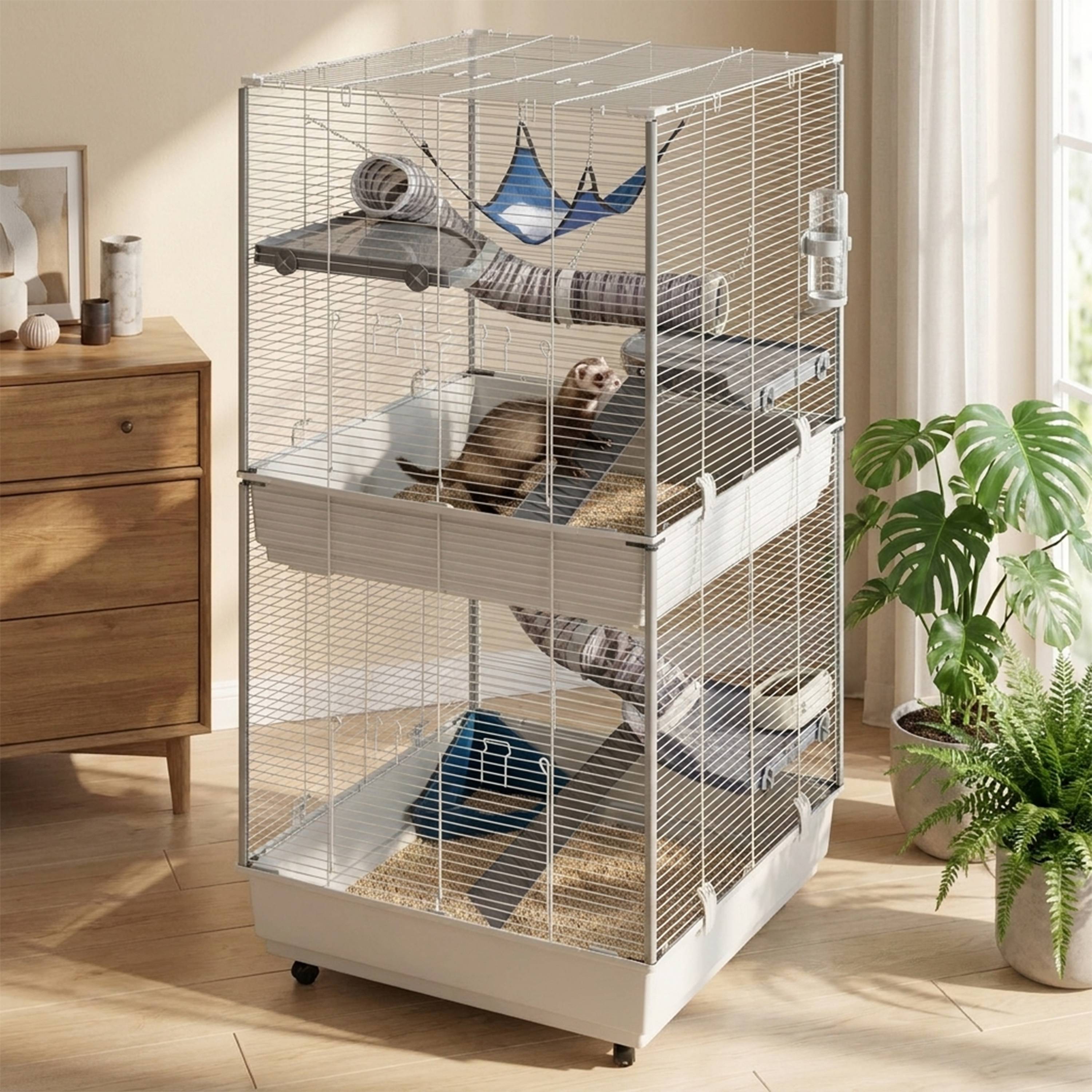 Ferplast - Ferplast Cage pour fûrets FURET TOWER, structure verticale sur plusieurs étages, roues et accessoires inclus, métal vernis gris et plastique, 75 x 80 - Image 3