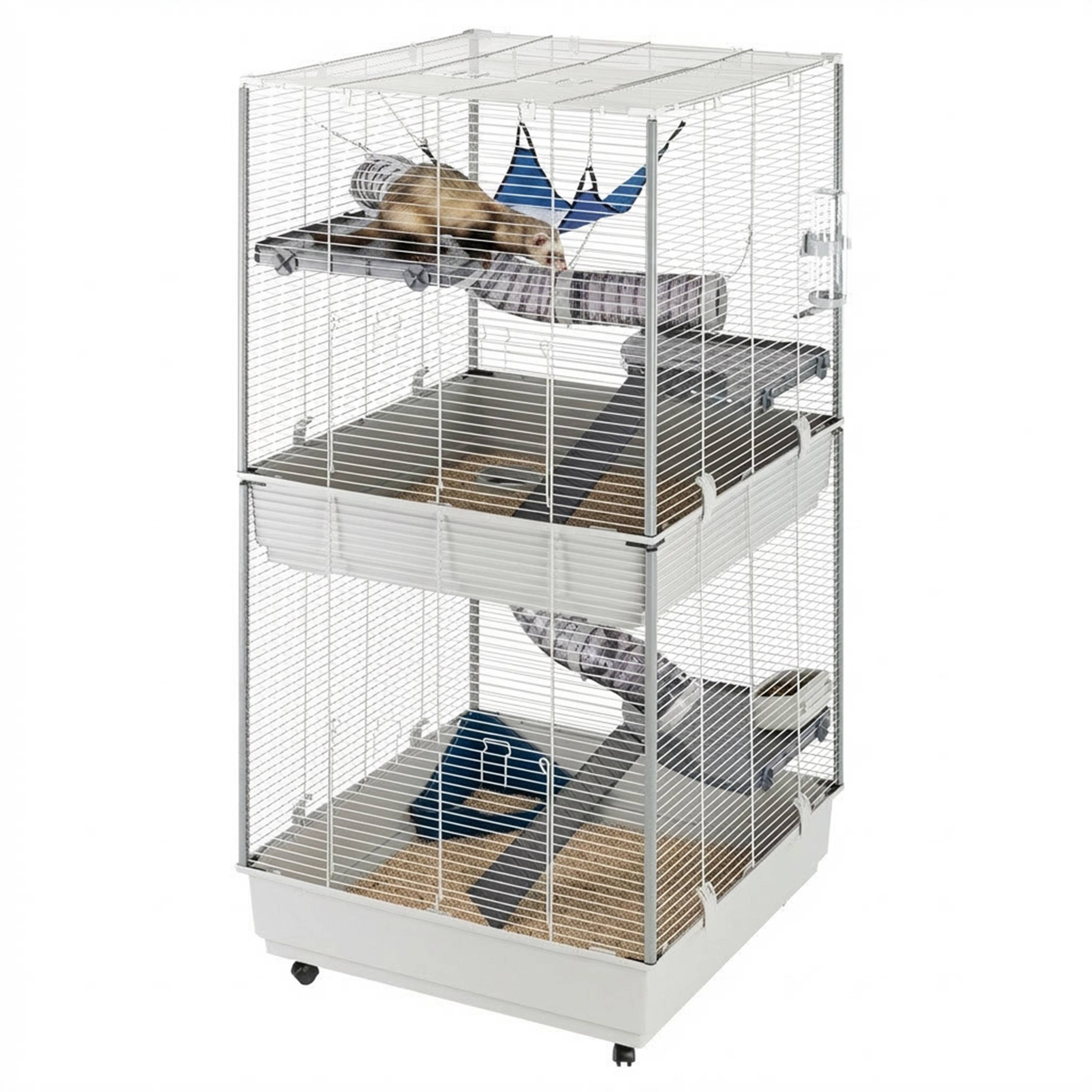 Ferplast - Ferplast Cage pour fûrets FURET TOWER, structure verticale sur plusieurs étages, roues et accessoires inclus, métal vernis gris et plastique, 75 x 80 - Image 4