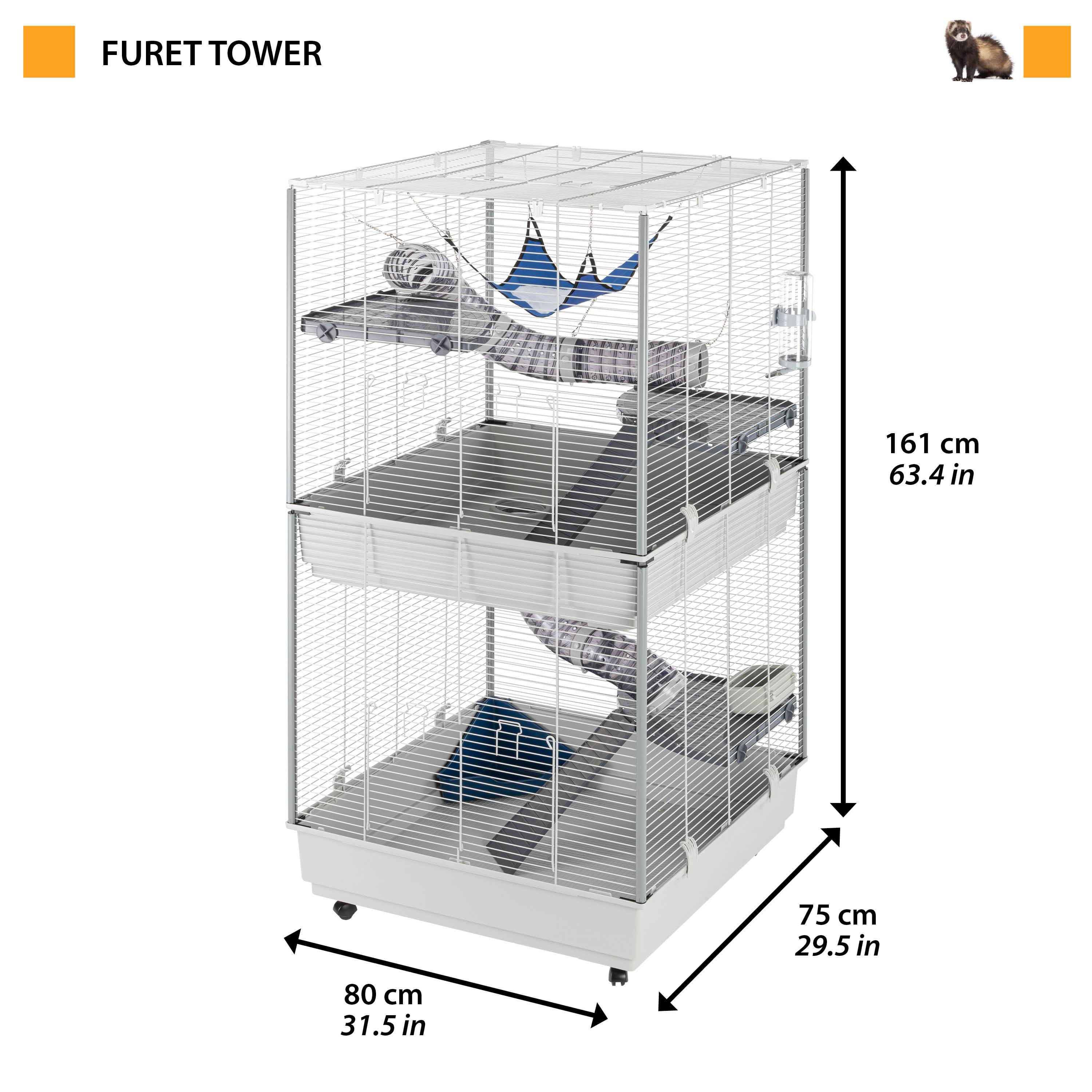 Ferplast - Ferplast Cage pour fûrets FURET TOWER, structure verticale sur plusieurs étages, roues et accessoires inclus, métal vernis gris et plastique, 75 x 80 - Image 2