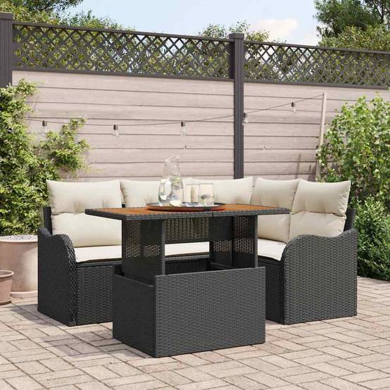 Salon de Jardin Compact 5 Pièces Résine Noire – Rangement Malin & Table Bois pour Balcon – Noir – ComfortXL Outdoor Living - Image 1