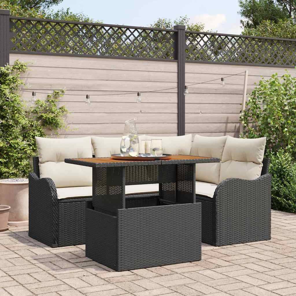 Salon de Jardin Compact 5 Pièces Résine Noire – Rangement Malin & Table Bois pour Balcon – Noir – ComfortXL Outdoor Living - Image 1