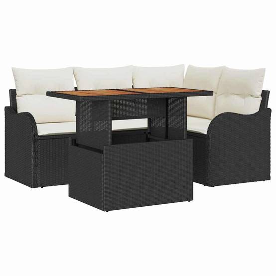Salon de Jardin Compact 5 Pièces Résine Noire – Rangement Malin & Table Bois pour Balcon – Noir – ComfortXL Outdoor Living - Image 2