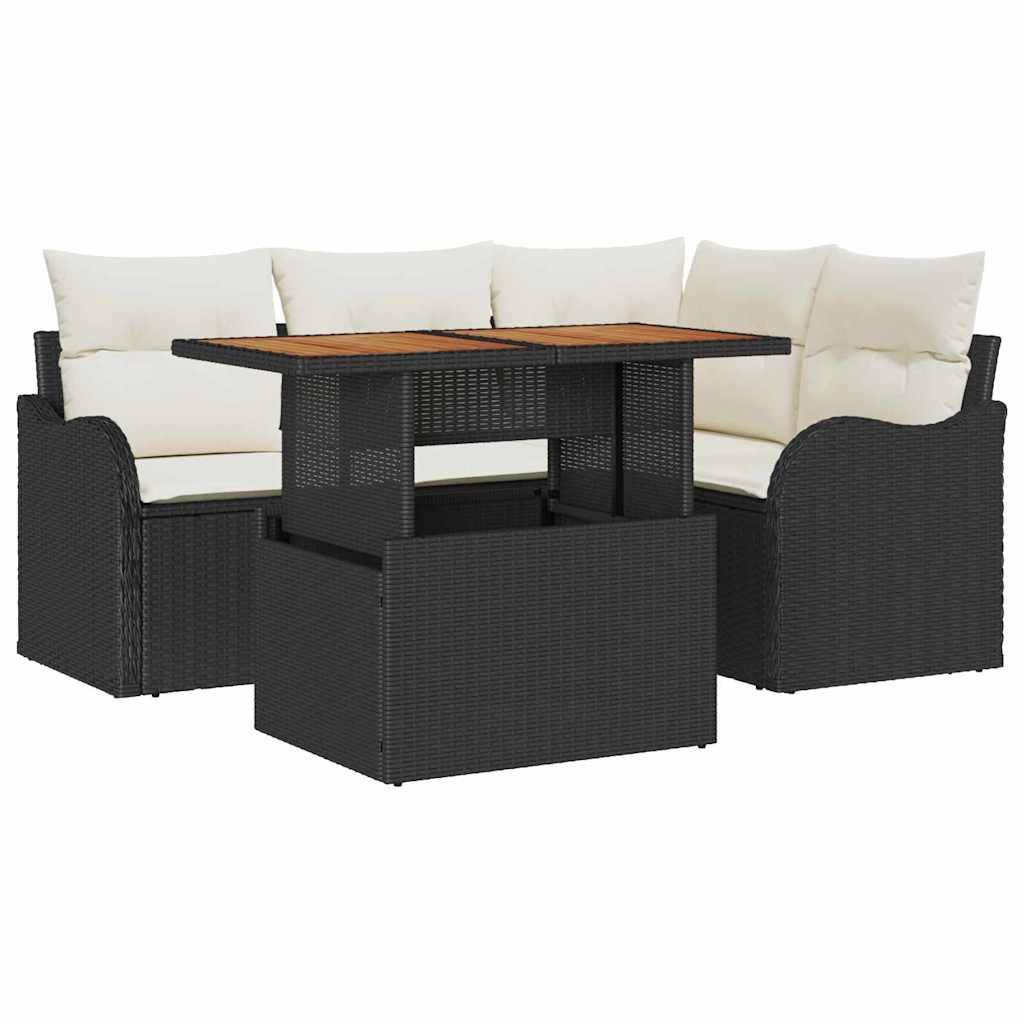 Salon de Jardin Compact 5 Pièces Résine Noire – Rangement Malin & Table Bois pour Balcon – Noir – ComfortXL Outdoor Living - Image 2