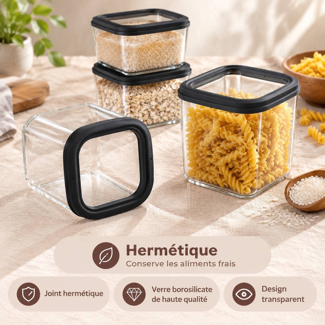 4 Bocaux de Conservation en Verre Borosilicate avec Couvercle Hermétique - Image 5