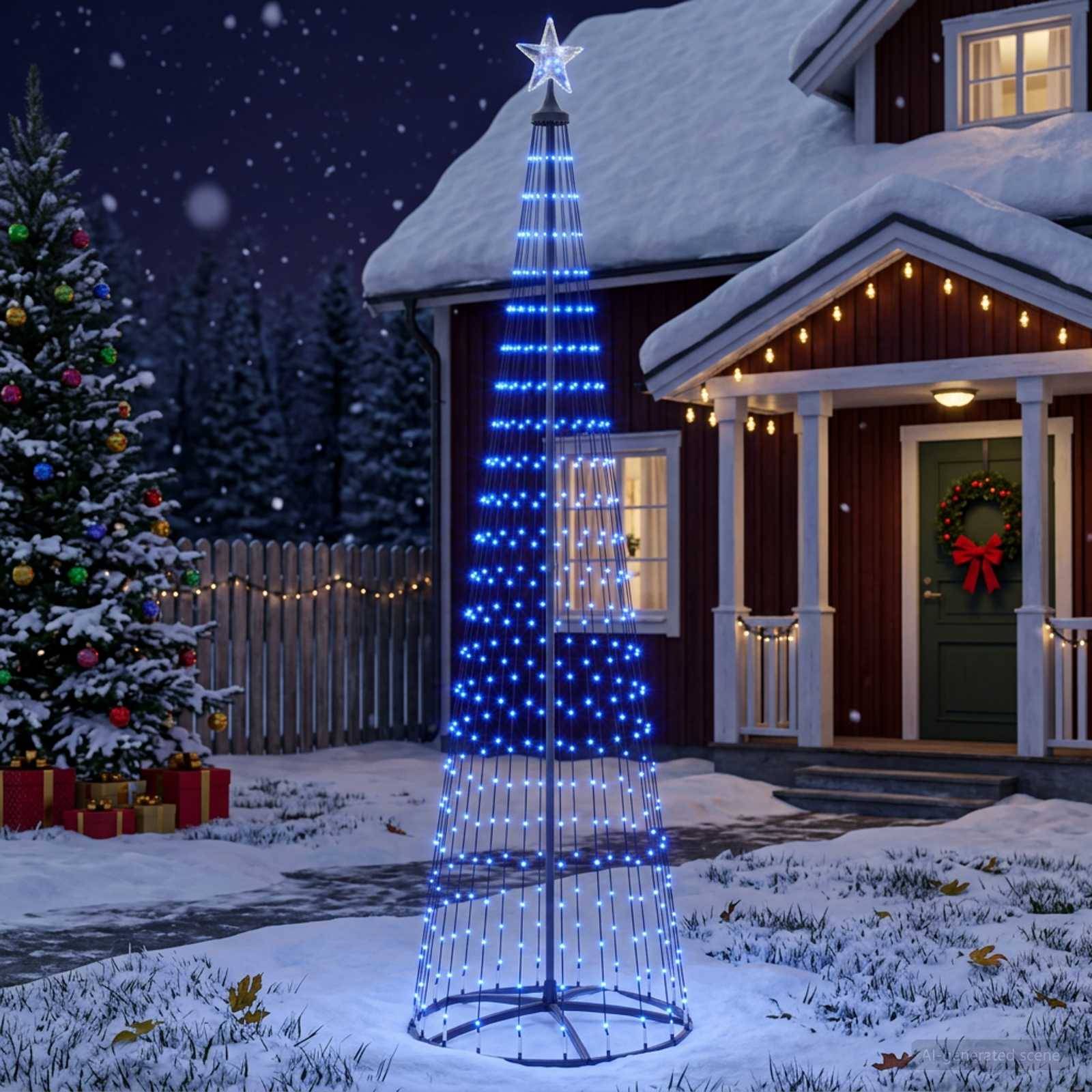 Vidaxl - Sapin cône lumineux LED 250 cm 470 LED Bleu Acier Blanc vidaXL 42050814 - Image 1