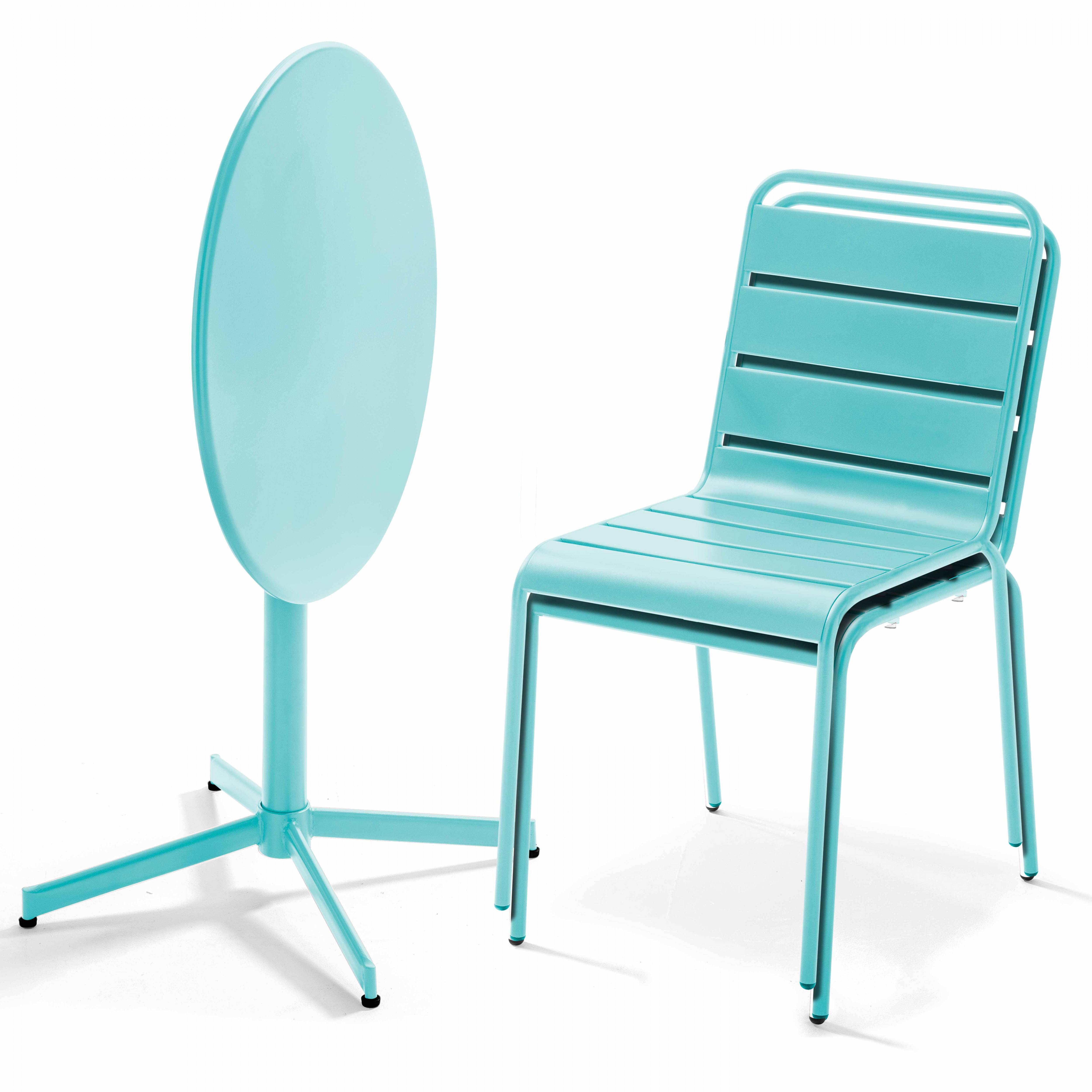 Oviala - Ensemble table de jardin ronde et 2 chaises métal turquoise Palavas - Oviala - Image 3